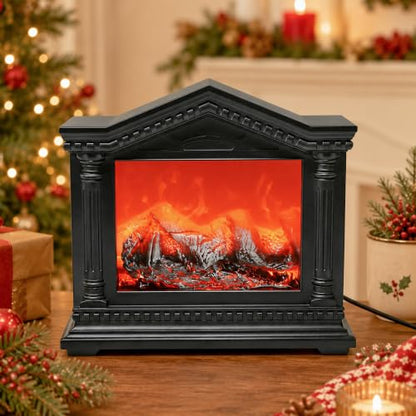 Fake Fireplace Lamp with LED Flame Effect - Black - Realistic Cozy Decor
