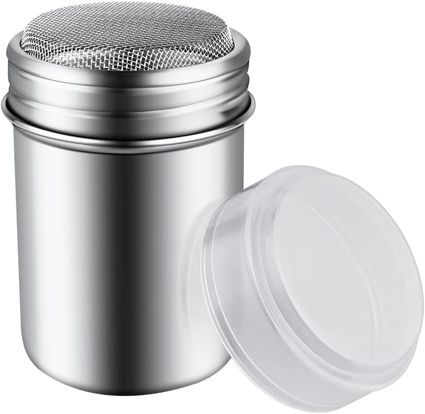 Skiennix Stainless Steel Powder Sugar Shaker - Fine Mesh Duster with Lid for Baking & Cooking