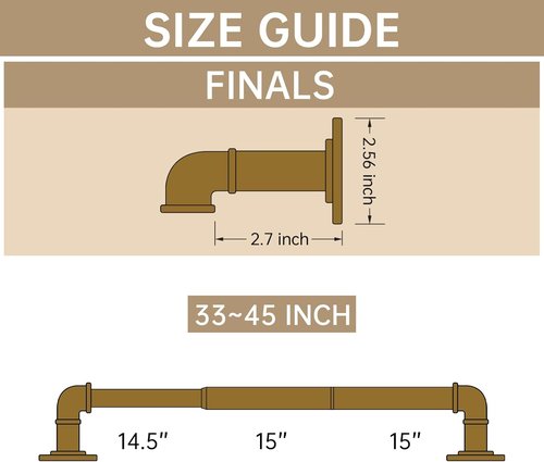 Industrial Curtain Rods - Blackout Wrap Around Design for Windows 28-48 Inches | 7/8 Inch Diameter
