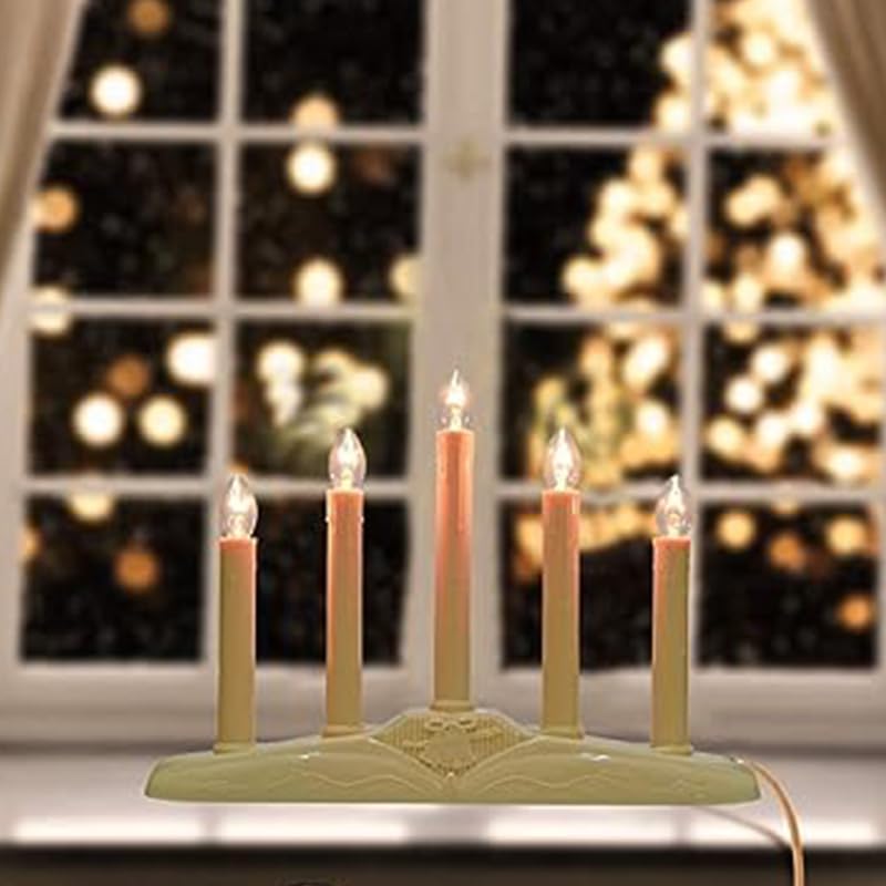 5 Light Vintage Electric Candolier Window Candles with Ivory Bases - 6 C7 Bulbs, Variation: Clear+5 Lights