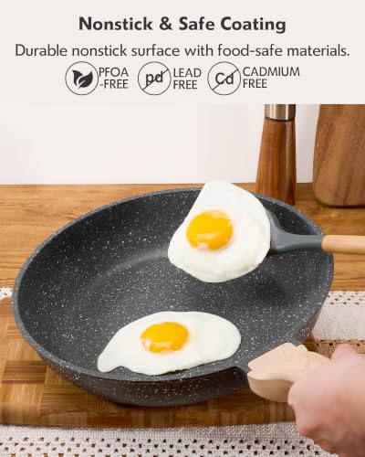 8-Inch Nonstick Granite Frying Pan - Healthy PFOA-Free Egg Skillet