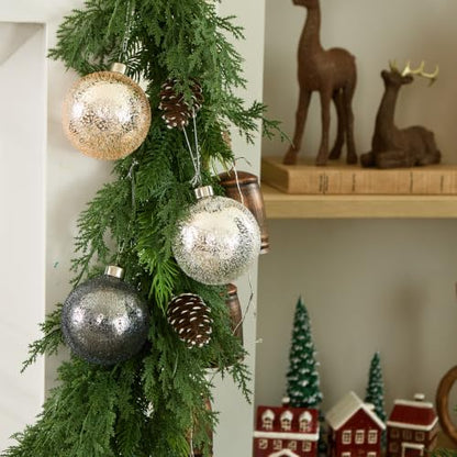 Glass Christmas Ball Ornaments Set of 9 - White, Grey, Gold, Sparkling Textured Decor