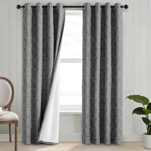 Dark Grey & White Full Blackout Curtains 52x84 Inches, 2 Panels - Geometric Room Darkening Drapes (Variation of THIS listing)