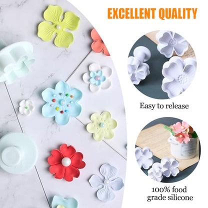 Flower Cookie Cutters Set - 3D Cookie Cutter with Plunger Stamp, Variation of Flower