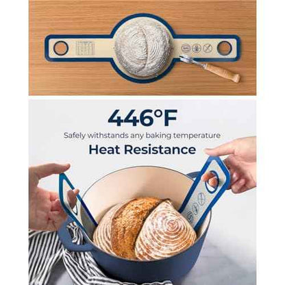 Silicone Bread Sling with Bread Lame, Thick Sourdough Baking Sling 2-Pack Round, Silicone Bread Baking Mat with Long Handles for Dutch Oven and Dough Transfer