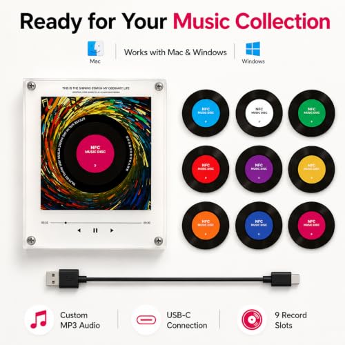 Magnetic Music Box Fridge Mini Vinyl Record Player with 18 Discs - Retro Style