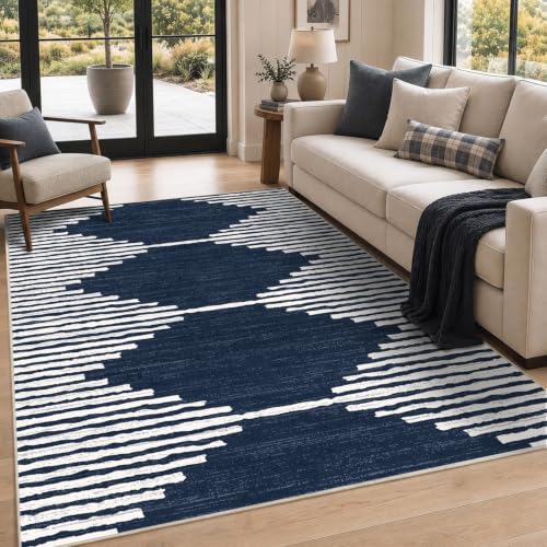 HelloTree Modern Geometric Area Rug Navy 5' x 7' for Living Room