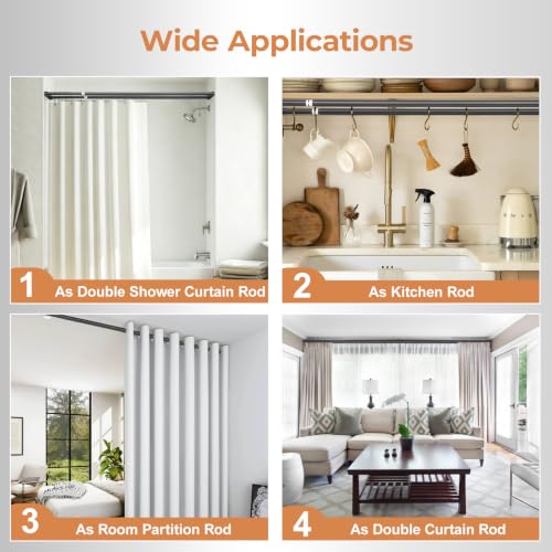 Adjustable Double Shower Curtain Rod - No Drilling Tension Shower Pole, Rustproof Metal
