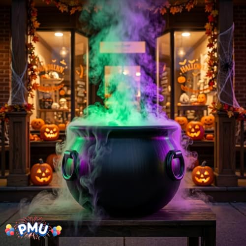 Halloween Cauldron Set with Multicolor Fogger - 18 Inch Black Decor