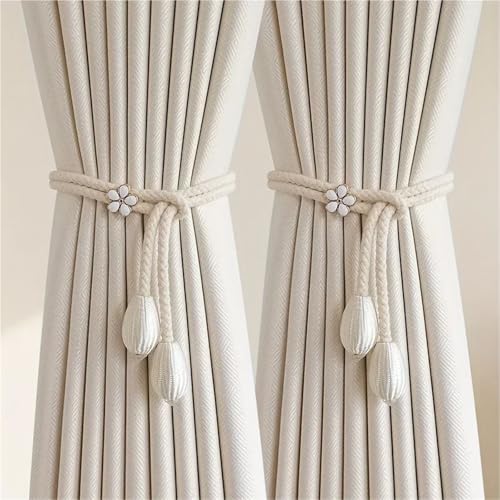 12Pcs Adjustable Curtain Ties with Flower Buckles No Drilling Light Grey
