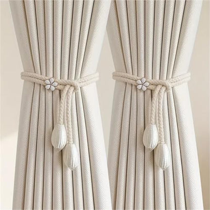 12Pcs Adjustable Curtain Ties with Flower Buckles No Drilling Light Grey