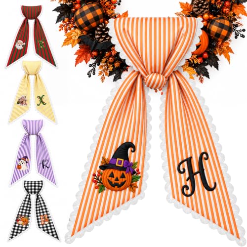 Halloween Striped Monogram Wreath Sash - Fall Front Door Decor