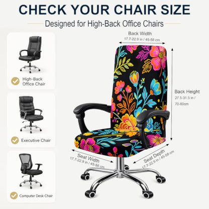 Boho Floral Stretch Office Chair Cover for High Back Desk Computer Chair - Vibrant Botanical Pattern