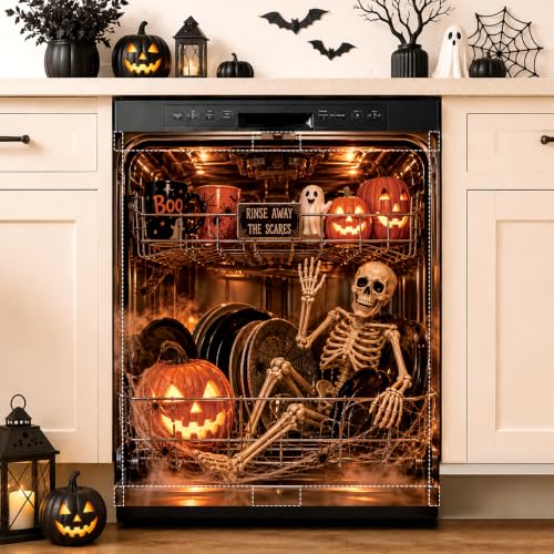 Halloween Skull Skeleton Dishwasher Magnet Cover - One Size Fall Decor