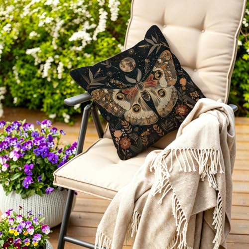 Witchy Moth Moon Throw Pillow Cover 18x18in - Gothic Gothic Home Decor - Variation of Witchy Moth Moon Pillow Covers