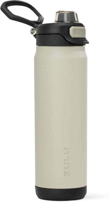 ZULU Powerfill Pro 24oz Stainless Steel Water Bottle - Quick Fill Lid, Triple Walled Insulation, Leak Proof, BPA Free - Ash Color