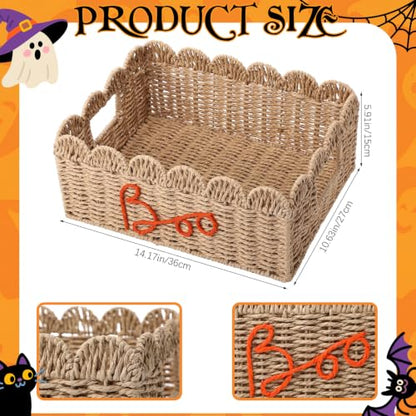 Halloween Boo Gift Basket with Handle - Spooky Wicker Decor, 14 Inch