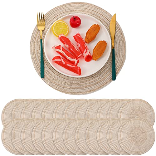 Beige 48 Pcs 13-Inch Woven Round Placemats for Dining Table, Boho Decor Set