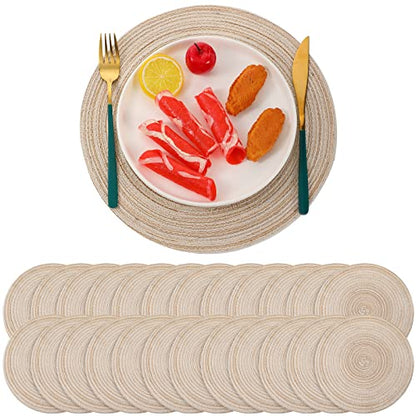 Beige 48 Pcs 13-Inch Woven Round Placemats for Dining Table, Boho Decor Set