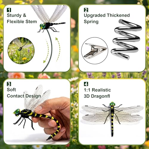 12 Pack Realistic 3D Dragonfly Garden Clips - Decorative Yard & Outdoor Decor