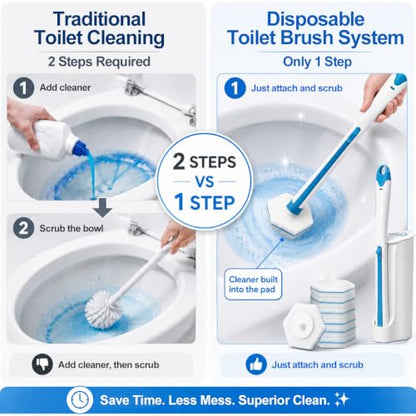 Disposable Toilet Brush Set with 2 Holders & 60 Refills - 2 Pack