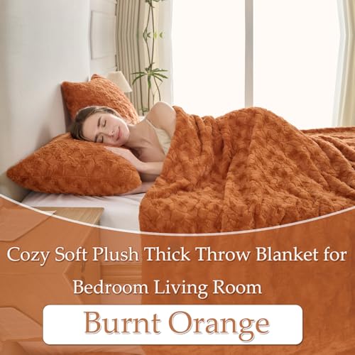 Faux Fur Rabbit Throw Blanket - Burnt Orange, 60x90 Inch Super Soft Plush Warm Blanket
