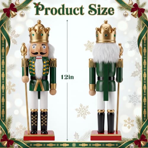 Christmas Nutcracker Decor 12 Inch Wooden Soldier Figurine - Green Gold Variation