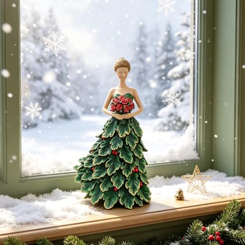 DiliComing Fairy Statue Home Decor - 12 Inch Christmas Holly Girl Gift - Green