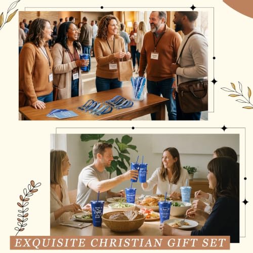 Hollowfly 48 Set Christian Church Gifts with Bible Verse Cups Notebooks & Keychains - Gradient Blue