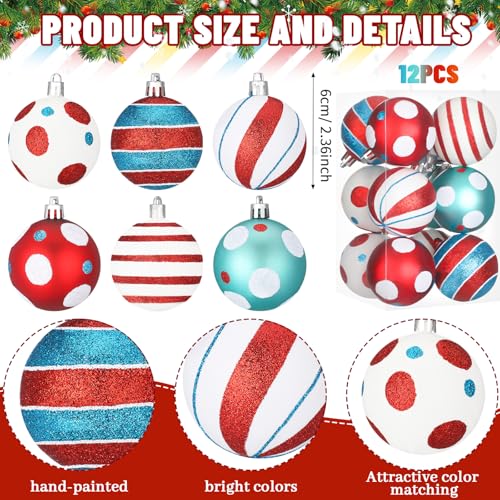 12 Pcs Christmas Ball Ornaments - Red Blue White Holiday Tree Decor