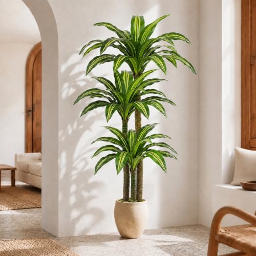 6FT Artificial Dracaena Tree with 3 Thick Trunks and Realistic Foliage