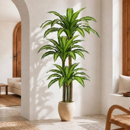 6FT Artificial Dracaena Tree with 3 Thick Trunks and Realistic Foliage