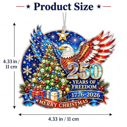 Patriotic 2-Pack Christmas Ornaments - USA 1776-2026 Anniversary Eagle & Flag Set - Red, White & Blue Holiday Decor