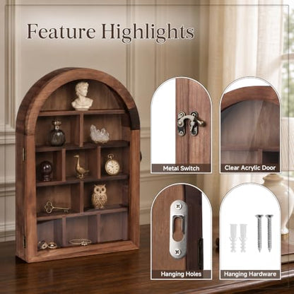 Aulin Rustic Wooden Shadow Box with Acrylic Door - 10x15 Inch Display Shelf