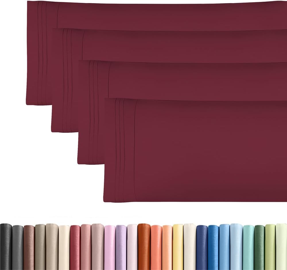Skiennix Body Pillowcases Set of 4 | 20x54 Soft, Breathable Covers for Side Sleepers - Burgundy