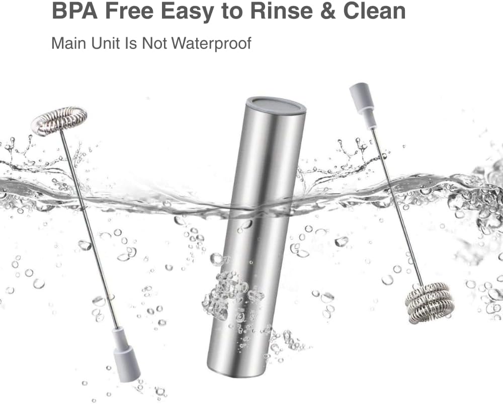 Skiennix Milk Frother - Handheld Battery Operated Drink Mixer with 2 Stainless Steel Whisks | Silver