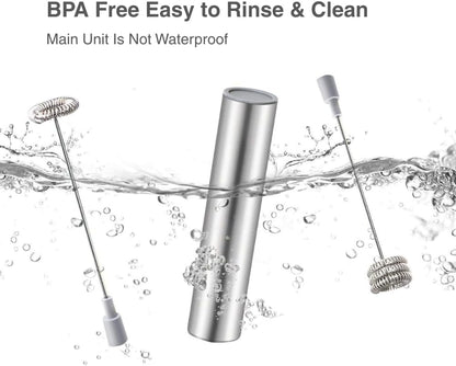 Skiennix Milk Frother - Handheld Battery Operated Drink Mixer with 2 Stainless Steel Whisks | Silver