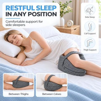 Memory Foam Knee Pillow for Side Sleepers with Adjustable Strap - Hip & Back Pain Relief