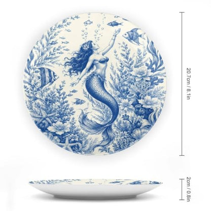 Mermaid Underwater Floral Bone China Decorative Plate 8 Inch Wall & Stand Display