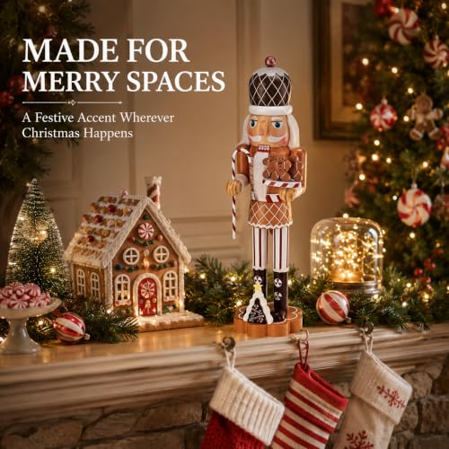 Gingerbread Nutcracker Soldier Decoration - 14.4 Inch Holiday Figure