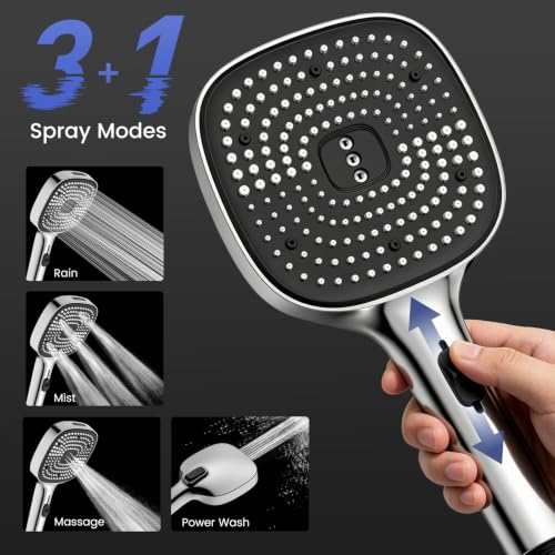 High Pressure Handheld Shower Head with Hose, 5.5-Inch Rainfall Panel & 4 Spray Modes