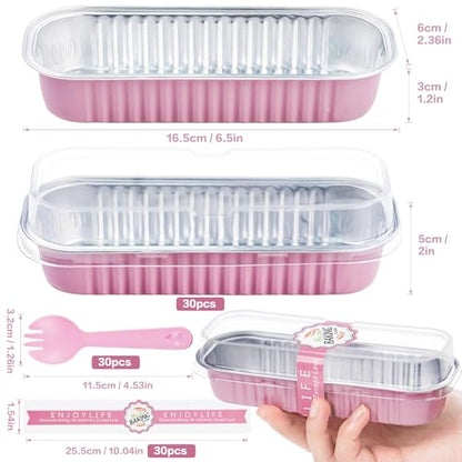 Pink Disposable Mini Loaf Pans with Lids & Spoons 30 Pack - 6.8oz Baking Tins