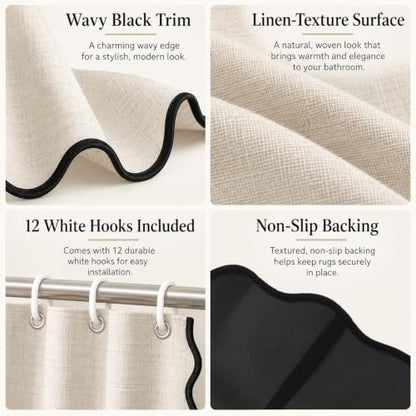 Beige and Black Bathroom Decor Set with Scalloped Edges - Minimalist 4-Piece