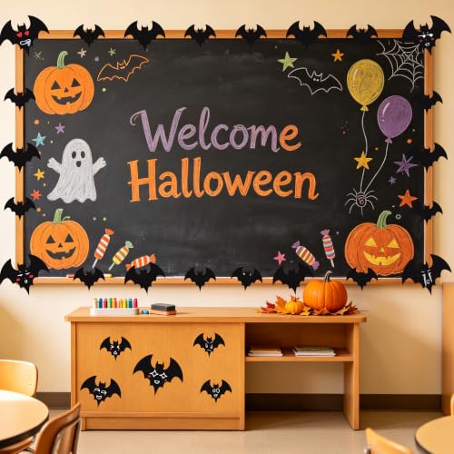 Halloween Bat Paper Cutouts for Bulletin Boards, 60 Pack, 3 Sizes