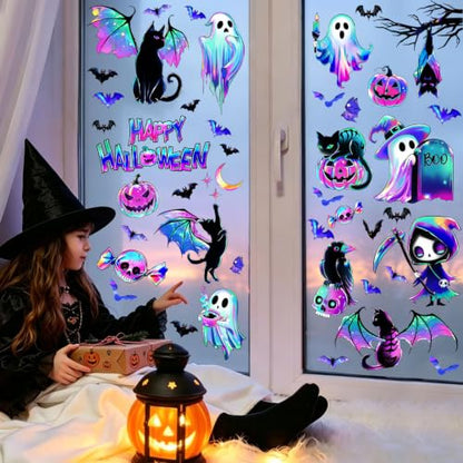 Halloween Window Clings Decor - 118 Pieces Purple Shimmering Stickers