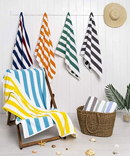 American Soft Linen Beach Towel, Cabana Striped 100% Cotton Pool Towels, 30x60 in Oversized Beach Towels, Soft Absorbent Sand Free Swim Towels, Turquoise Blue