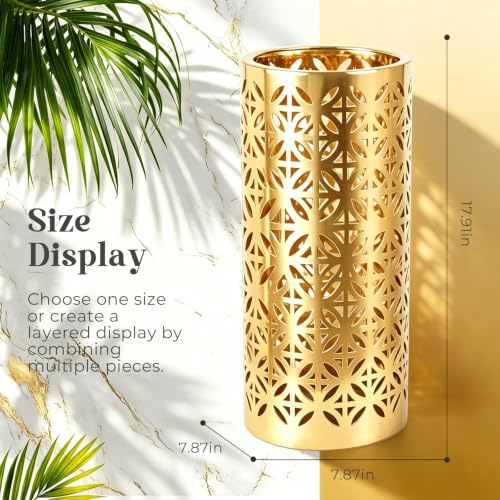 Gold Ceramic Umbrella Stand 7.9x7.9x17.9 Inches Entryway Decor