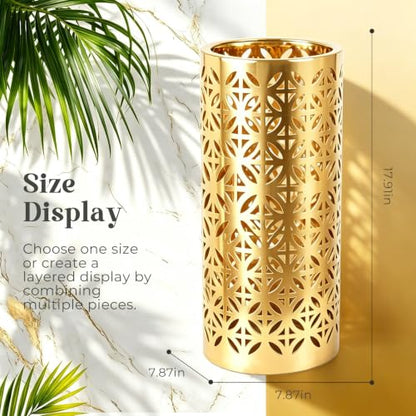Gold Ceramic Umbrella Stand 7.9x7.9x17.9 Inches Entryway Decor