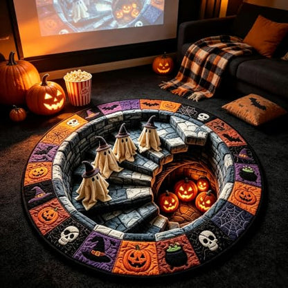 Halloween Optical Illusion Rug Skeleton Ghost Pumpkin Pattern 24in - Ghost Pumpkin