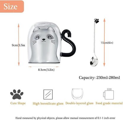 Black Cat Mug - Cute Double Walled Coffee Tea Cup with Handle - Halloween Gift for Cat Lovers (Black Variation)